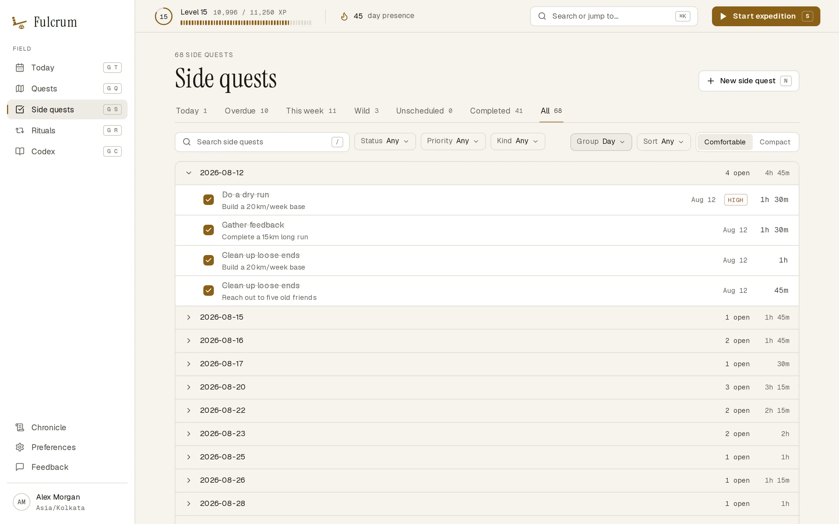 The side quest list